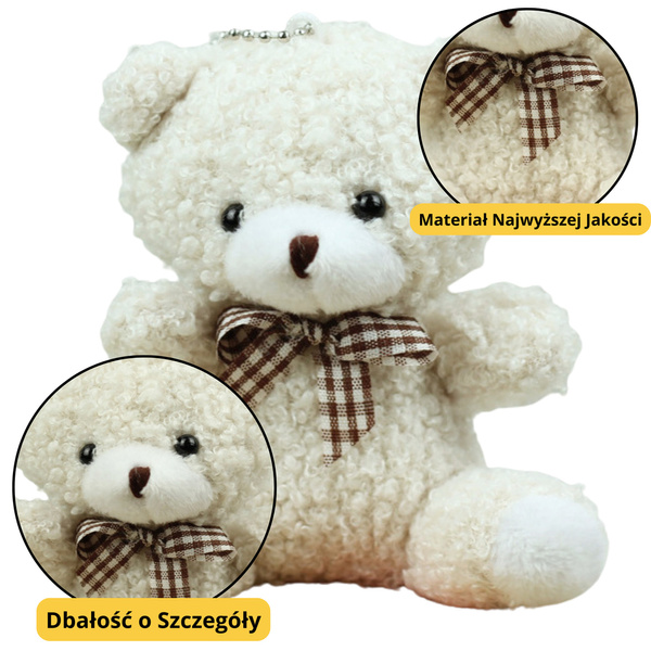 Miś Pluszowy Brelok Zawieszka Ozdoba Biały 8cm 