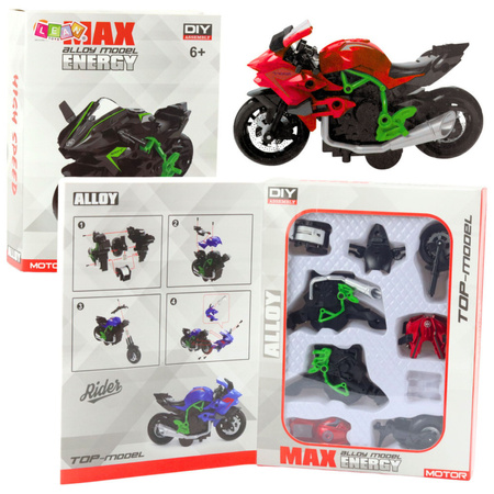 Motocykl Do Składania Skręcania Metal 1:14 DIY Zielono-Czerwony