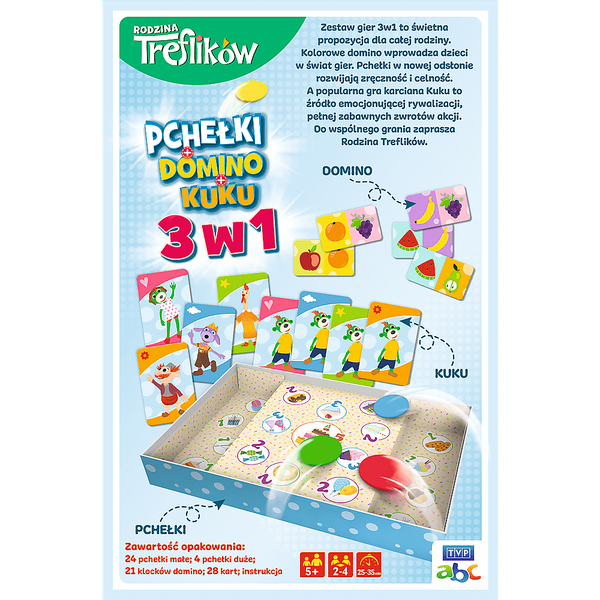 Gra rodzinna Rodzina Treflików 3w1 Domino Pchełki Kuku Trefliki Trefl 01921