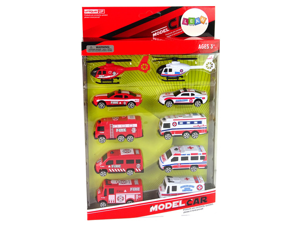Zestaw Autek Resoraki Pojazdy Straż Pożarna Ambulans 10 el.
