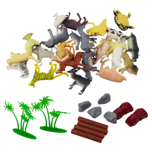 Zestaw Figurek Domowe Dzikie Zwierzęta Rośliny Kufer 58el