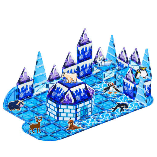 Klocki Magnetyczne Lodowa Kraina Figurki Zwierząt Niebieskie 94 el. 