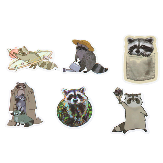 Zestaw Naklejki Z Szopem Dekoracyjne Różne Motywy 50 szt. 7-8 cm 