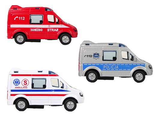 Metalowe Autko Mini Van Straż Pożarna Policja 8cm 