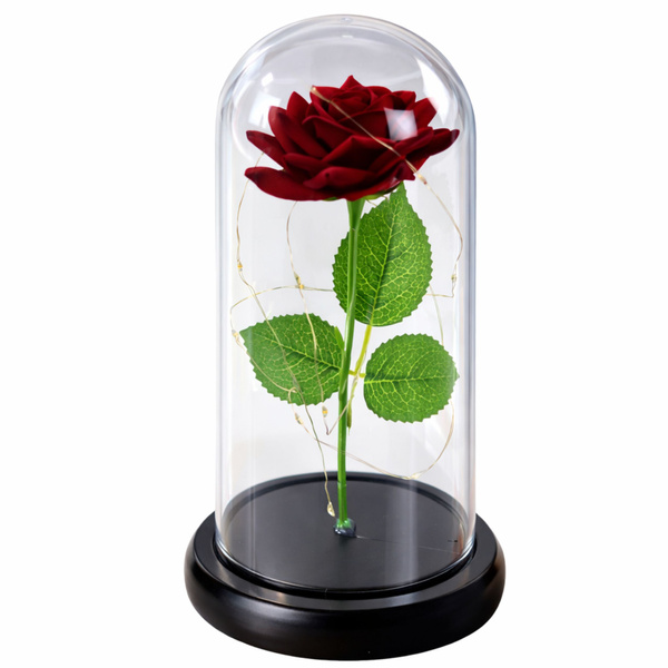 Wieczna Róża w Kopule z Oświetleniem LED Czerwona 21x11cm