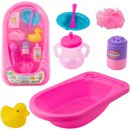 Zestaw Kąpielowy Dla Lalek Wanna Akcesoria Do Kąpieli Różowy 