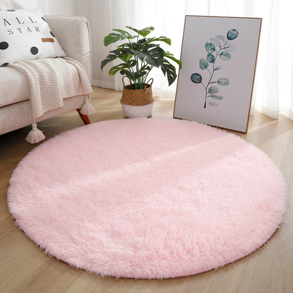 Pluszowy Miękki Dywan Okrągły Antypoślizgowy Jasno Różowy 122cm 