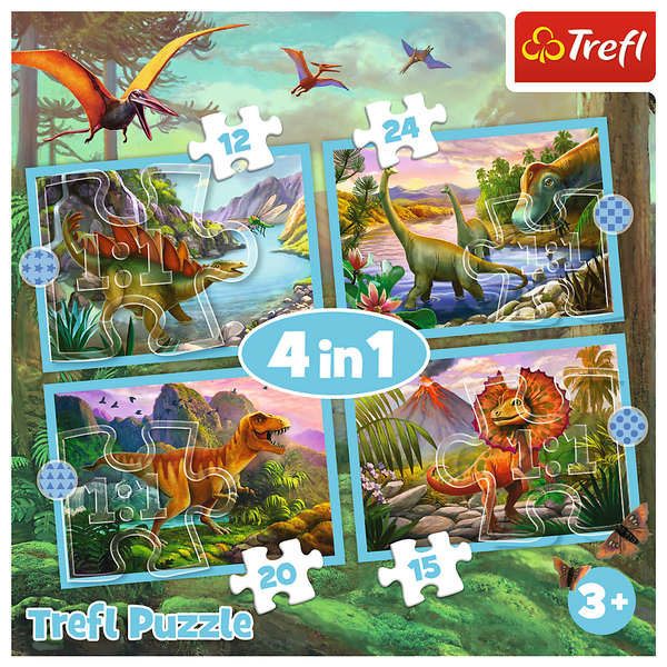 Puzzle - 4w1 (12, 15, 20, 24)  - Wyjątkowe dinozaury - Trefl 34609