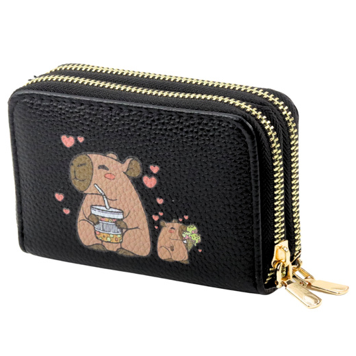 Portfel Dwukomorowy Przegrody na Karty Kapibara Czarny 12,5 x 8,5cm 