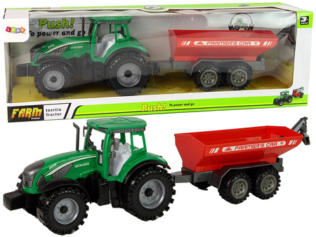 Zielony Traktor z Czerwoną Przyczepką Napęd Frykcyjny