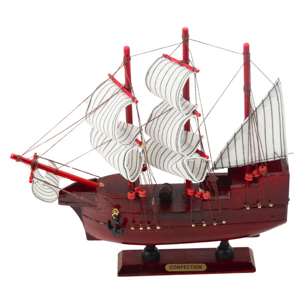 Model Kolekcjonerski Dekoracyjny Statek Żaglowiec Czerwony 24x23cm