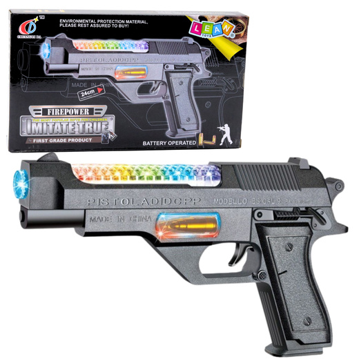 Broń Pistolet Na Baterie Kolorowe Światła Dźwięki  24cm 