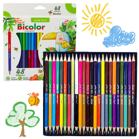 Zestaw Kredek Dwustronne Dwukolorowe Szkolne Trójkątne 48 Kolorów