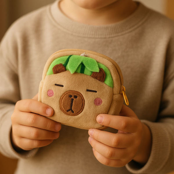 Portfelik Pluszowy Z Brelokiem Kapibara Arbuz Zielony 9,5 x 8 cm 