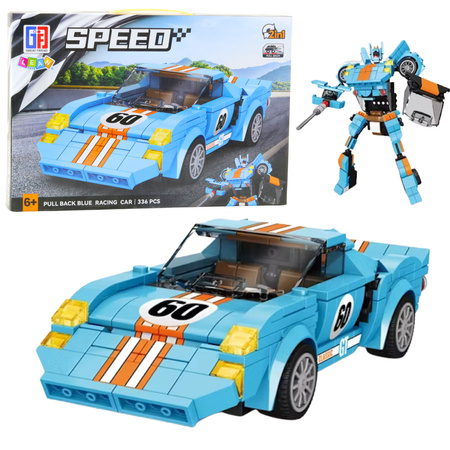 Klocki Konstrukcyjne Auto Robot 2w1 Pomarańczowo-Niebieski Napęd 336 el.
