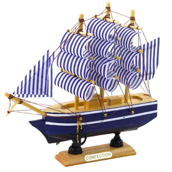 Model Kolekcjonerski Dekoracyjny Statek Żaglowiec Biało-Niebieski 16x15cm