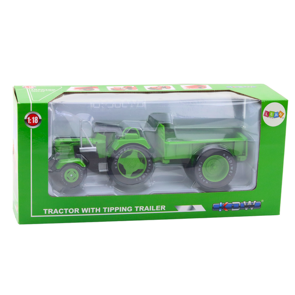 Metalowy Traktor Rolniczy Z Przyczepą Zielony 1:18 