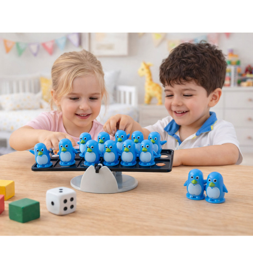 Gra Zręcznościowa Edukacyjna Dla Dzieci Balansujące Pingwiny Niebieskie