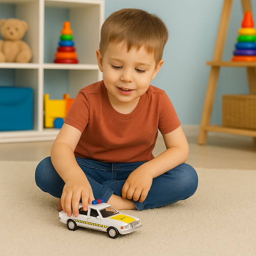 Klasyczny Samochód Policyjny Napęd Metalowy Otwierane Drzwi Biały 1:32