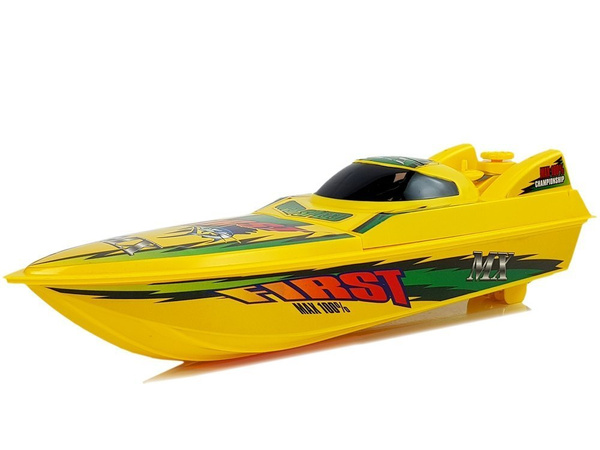 Łódź Motorówka Na Baterie 4 Kierunki Żółta z Elementami Zielonego 40 cm 