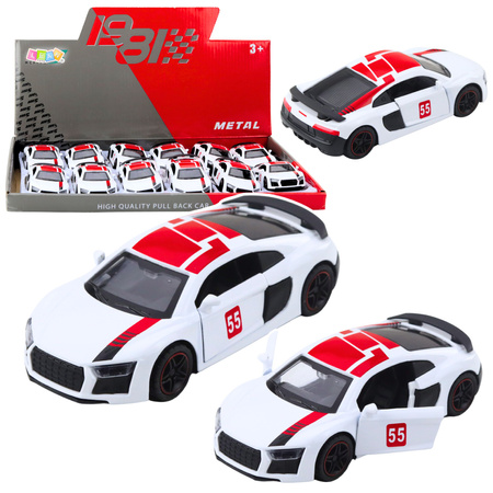 Samochód Sportowy Metalowy Napęd Pull Back Światła Dźwięki Biały 1:43