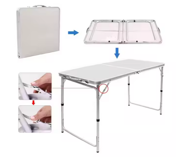 Stół Turystyczny Kempingowy Składany Regulowany Aluminiowy Biały 120x60cm 