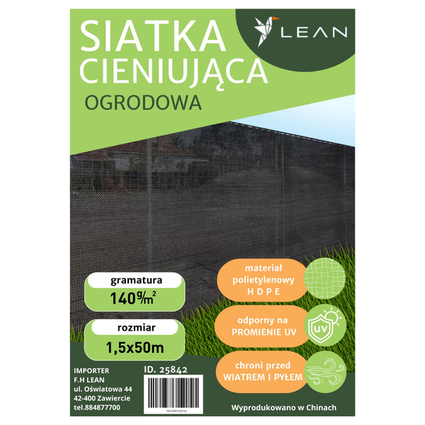 Siatka Cieniująca Na Ogrodzenie Płot Maskująca Zielona 1.5M 50M 140g/m² 