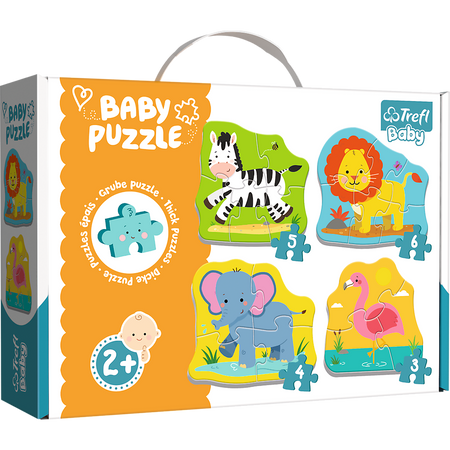 Puzzle - Baby Classic - Zwierzątka na safari - Zebra Lew Słoń Flaming - Trefl 36073