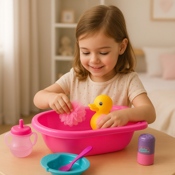 Zestaw Kąpielowy Dla Lalek Wanna Akcesoria Do Kąpieli Różowy 