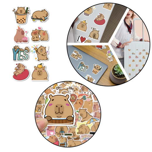 Zestaw Naklejki Kapibara Papierowe Różne Wzory 50szt.