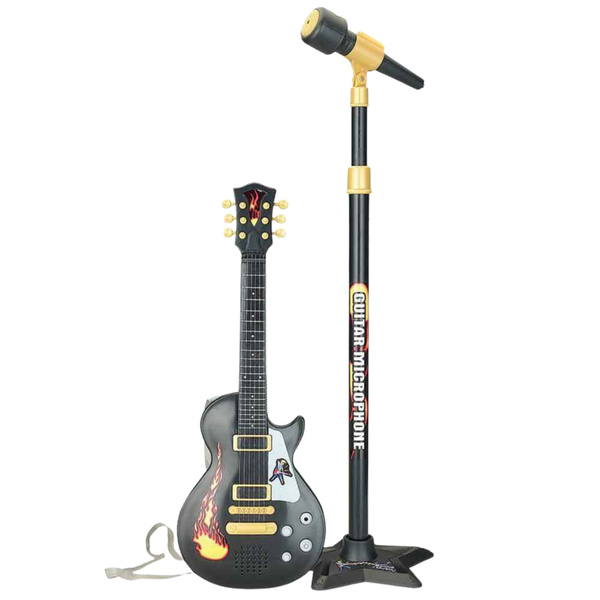 Zestaw Muzyczny Dla Dzieci Gitara Statyw Z Mikrofonem Czarny 