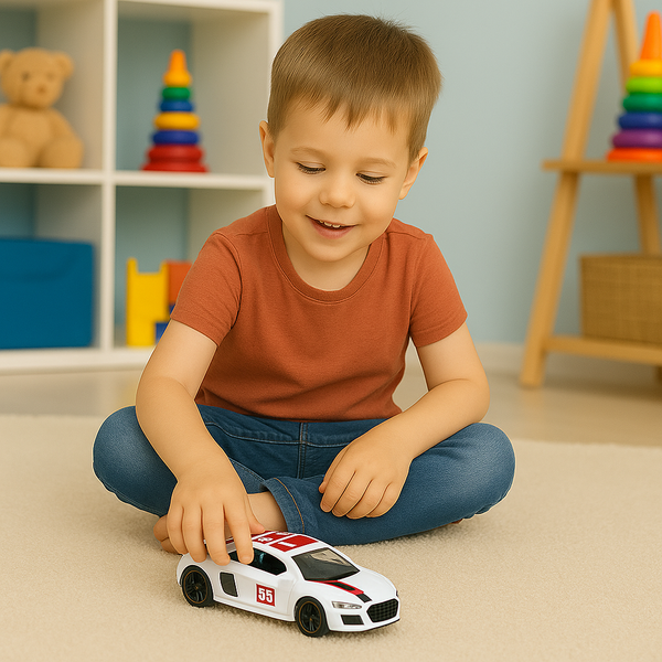 Samochód Sportowy Metalowy Napęd Pull Back Światła Dźwięki Biały 1:43