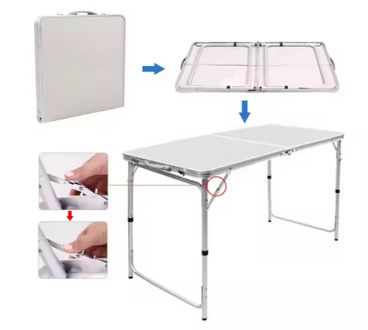 Stół Turystyczny Kempingowy Składany Regulowany Aluminiowy Biały 120x60cm 