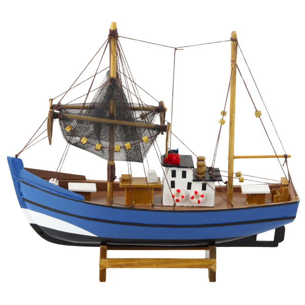 Model Kolekcjonerski Dekoracyjny Statek Kuter Rybacki Niebieski 30x26cm 