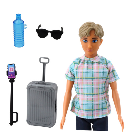 Lalka Anlily Chłopak Akcesoria Walizka Selfie Stick Okulary Butelka 