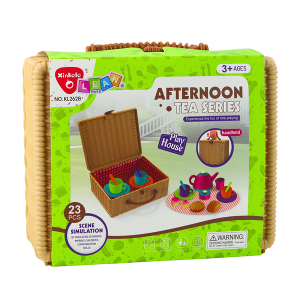 Zestaw Do Herbaty w Koszyku Filiżanki Talerzyki Słodkości 23 el.