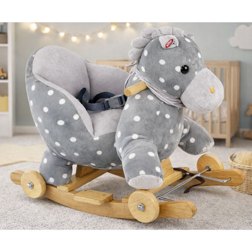 Koń Na Biegunach Jeździk 2w1  Konik Dla Malucha Szary w Kropki