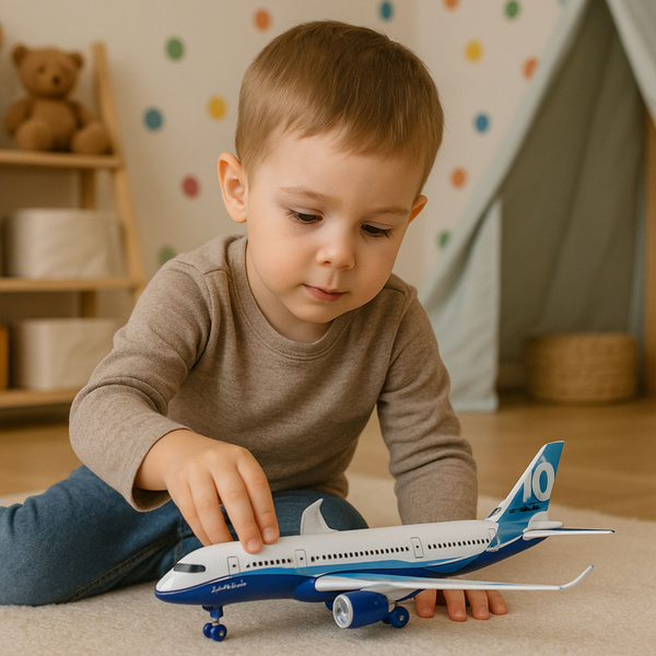 Samolot Pasażerski Z Napędem Pull Back Metalowy Światła Dźwięki 23 cm