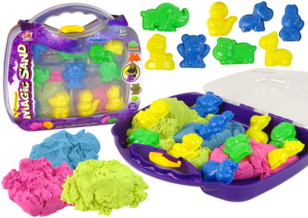 Magiczny Piasek Kinetyczny w Walizce 3 Kolory Foremki 1 kg 
