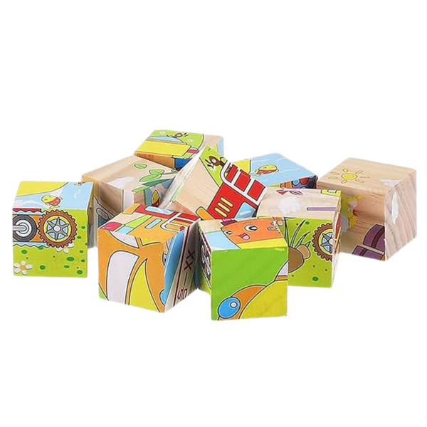 Drewniana Układanka Klocki Farma Puzzle Edukacyjne Zwierzęta 6 Obrazków 