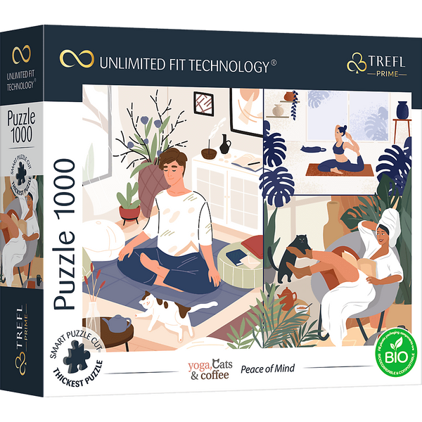 PUZZLE TREFL PRIME UFT 1000 - Yoga, Cats and Coffee kolaż Peace of Mind 10695