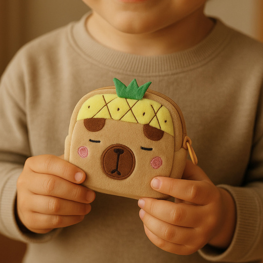 Portfelik Pluszowy Z Brelokiem Kapibara Ananas Żółty 9,5 x 8 cm 