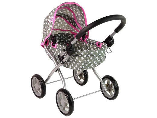 Wózek Dla Lalek Szary w Białe Gwiazdki 