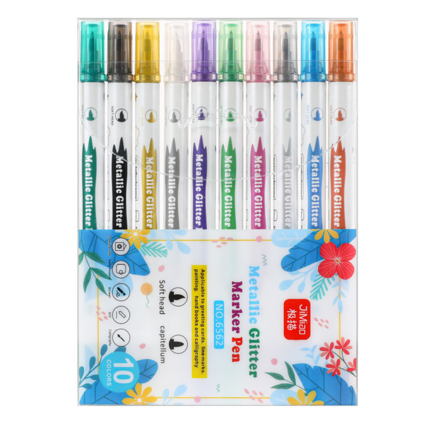 Zestaw Pisaków Metalicznych Z Brokatem Kolorowe Dwustronne 10 Szt 