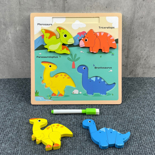 Układanka Tablica 2w1 Drewniana Edukacyjna Dinozaury Pisak 