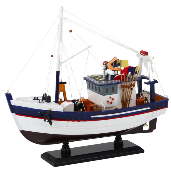 Model Kolekcjonerski Dekoracyjny Statek Kuter Rybacki Wyposażony 37x34cm 
