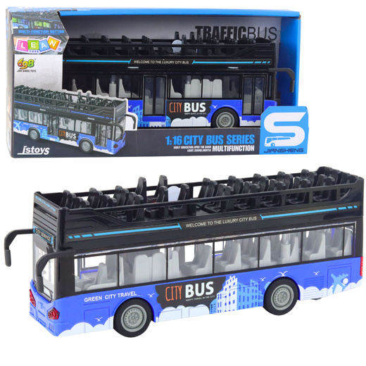 Autobus Miejski Piętrowy 1:16 Napęd Światła Dźwięki Niebieski 