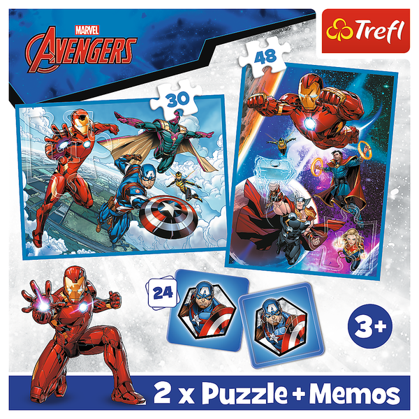 Puzzle - 2w1 + memos Bohaterowie w akcji Marvel The Avengers Trefl  93333