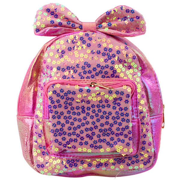 Plecak Dziecięcy Z Cekinami W Kwiatki Kokarda Różowy 22cm 2,8L 