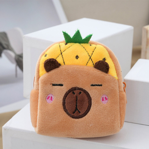 Portfelik Pluszowy Z Brelokiem Kapibara Ananas Żółty 9,5 x 8 cm 